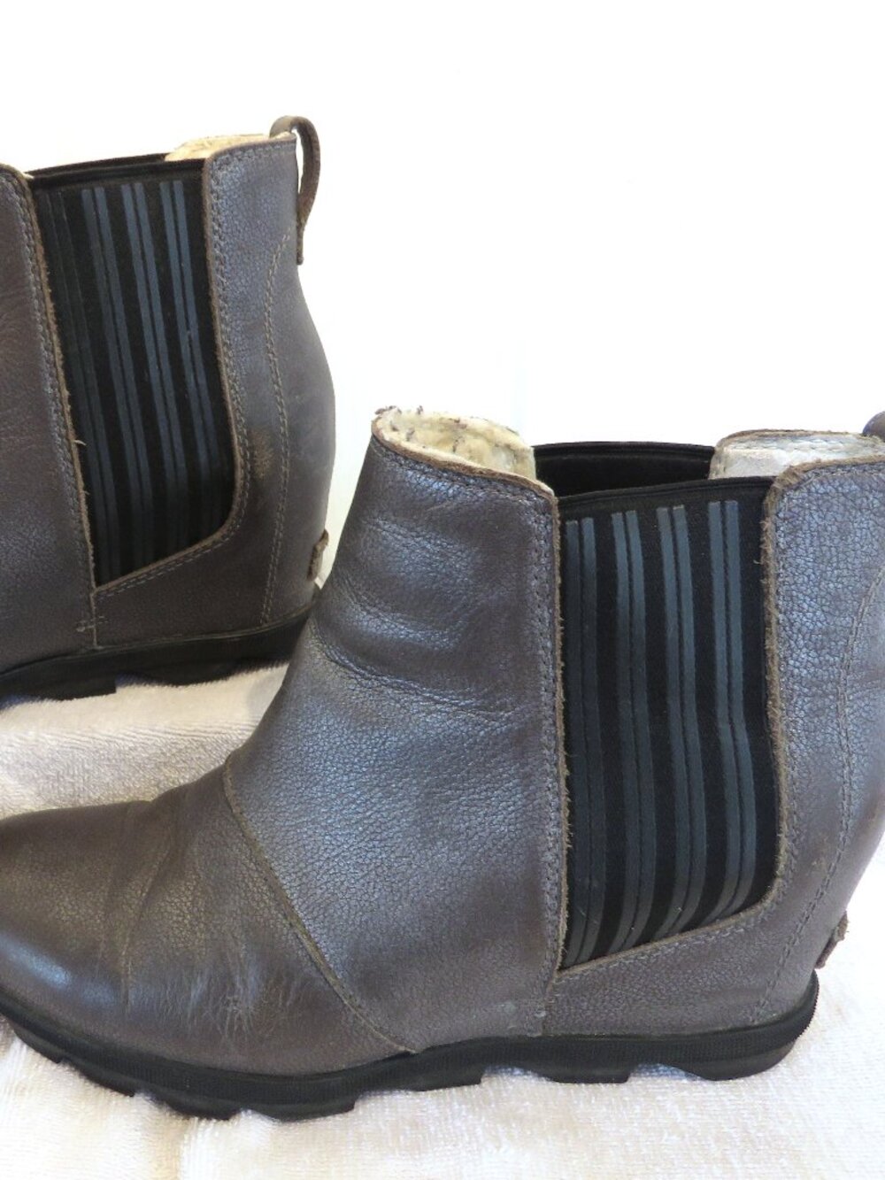 11 Sorel Joan Arctic Wedge Pewter Gray Silver Leather Shearling Waterproof Boots
